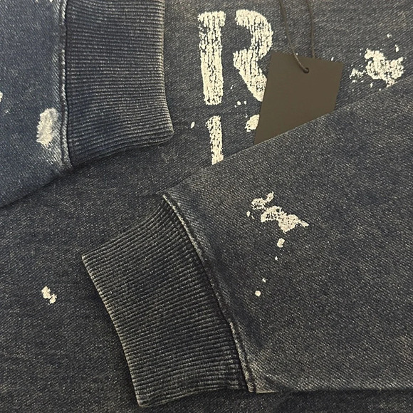 NWT R13 Cropped Distressed Crewneck Sweatshirt in Indigo Blue Paint | size S - Picture 7 of 12